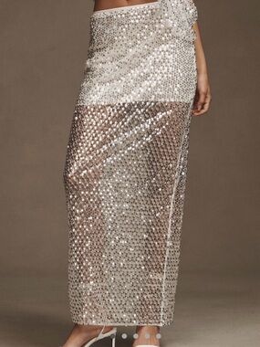 Shona Joy Asteri Sheer Mesh Beaded Maxi Skirt Size US 6